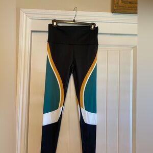 Kappa Black and Teal Leggings with Gold Accents
